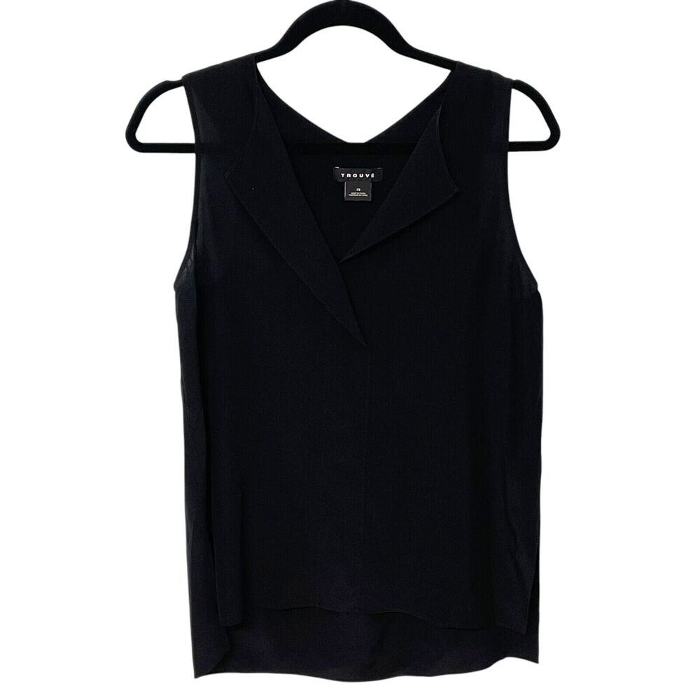 TROUVE Black Sleeveless Silk Blouse Tank Split Neck XS